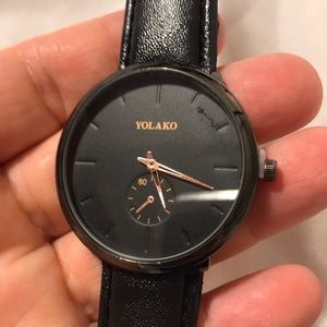 Men’s Quartz Watch with Gold Hands & Black Band